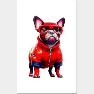 The Charismatic Frenchie: Racing in Red F1 Suit Posters and Art